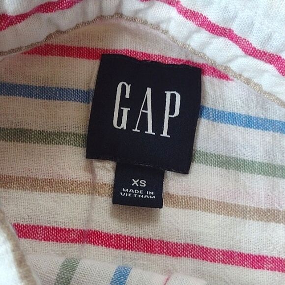 GAP Long Sleeve Striped White Linen Rayon Blend Button Down Shirt Size XS - Picture 3 of 8